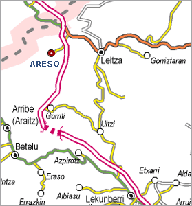 Mapa de carreteras para acceder a Areso